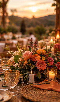 Mesas decoradas con flores de colores