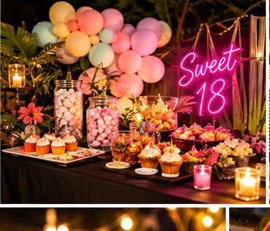 Candy bar y detalles del cumpleaños de 18